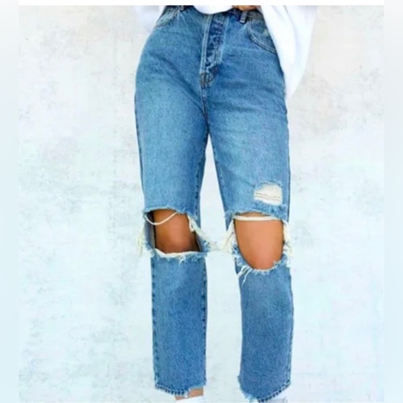 PACSUN Eco Medium Blue HighRise Straight Distressed Jeans - Picture 4 of 9